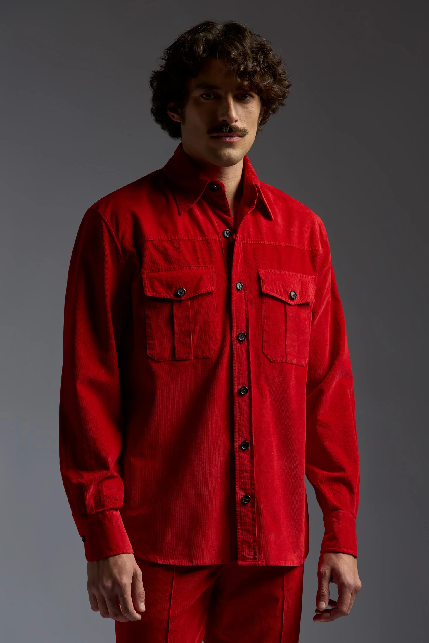 Garment Dyed Cotton Corduroy Comfort Long Sleeves Two Pockets Shirt